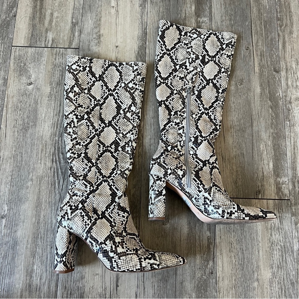 Glassons Knee High Faux Snakeskin Print Tall Heeled Boots